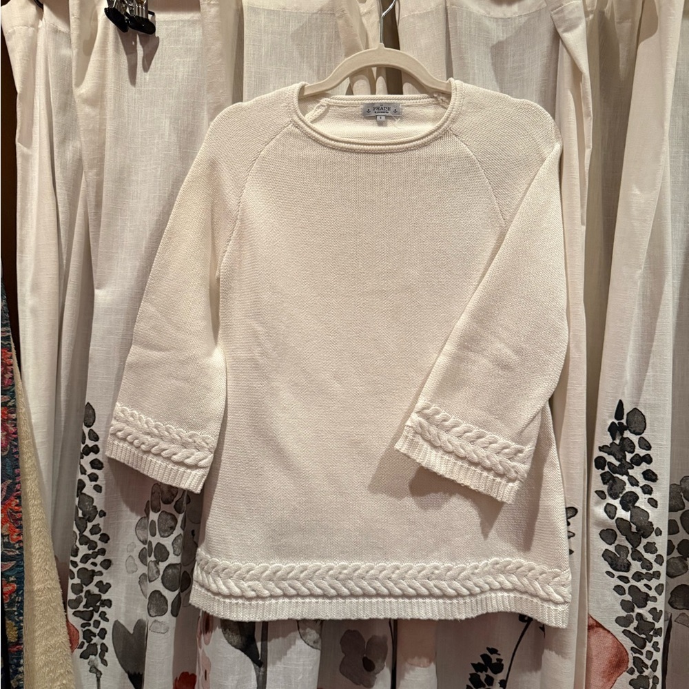 White Cable-Trim Crewneck Sweater - Le Phare de La Baleine